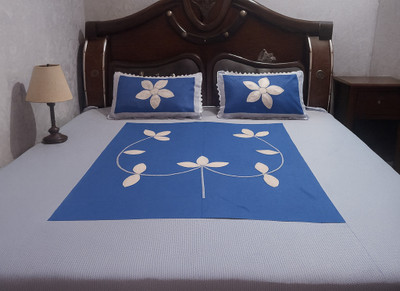 DEEPMAALA TEXTILES 180 TC Cotton Double Embroidered Flat Bedsheet(Pack of 1, SARD:PLAIN:EMBROD:BLUE)