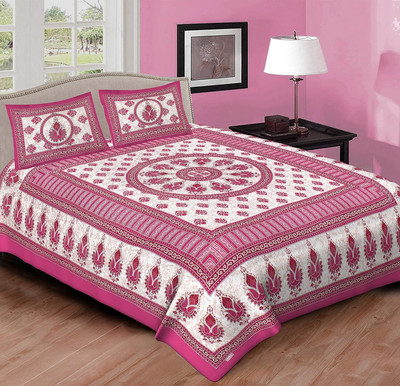 DESHBANDHU DBK Cotton King Flat 144 TC Printed Bedsheet(Pack of 1, Square Pink)