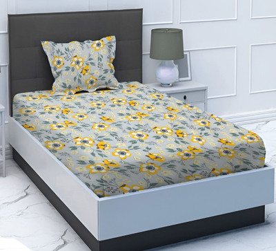 RRC 144 TC Microfiber Single Printed Flat Bedsheet(Pack of 1, Grey, Beige)