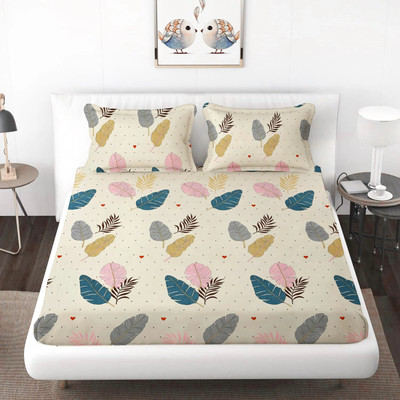 Anand Creative Store Cotton Double Flat 300 TC Printed Bedsheet(Pack of 1, Cream Leaf)