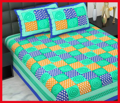 JAIPUR PRINTS Cotton Double Flat 210 TC Jaipuri Prints Bedsheet(Pack of 1, Blue)