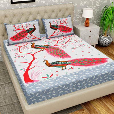 Cosito 144 TC Cotton Double Jaipuri Prints Flat Bedsheet(Pack of 1, Blue, Multicolor)