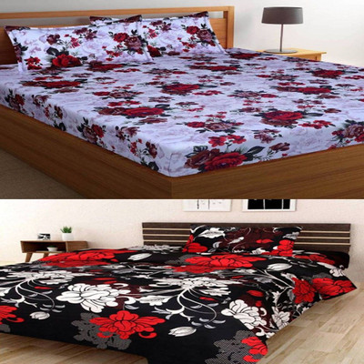 Roomesssentials Microfiber Double Flat 230 TC 3D Printed Bedsheet(Pack of 2, Multicolor)