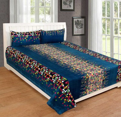 CRAFTLoom 150 TC Cotton Double 3D Printed Flat Bedsheet(Pack of 1, Blue)