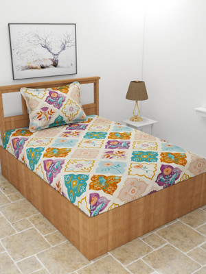 MORADO 210 TC Polycotton Single Printed Flat Bedsheet(Pack of 1, Purple)