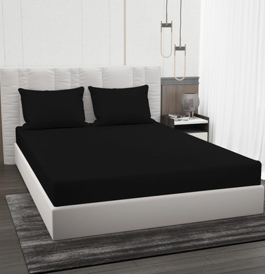 BROMWICK 220 TC Microfiber Double Solid Flat Bedsheet(Pack of 1, Black)
