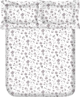 Vintana 160 TC Cotton Queen Floral Flat Bedsheet(Pack of 1, WHITE FLORAL)