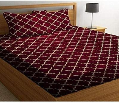 EPRR 240 TC Microfiber King Geometric Fitted (Elastic) Bedsheet(Pack of 1, Red)