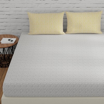 Huesland 144 TC Cotton Double Checkered Flat Bedsheet(Pack of 1, Grey & Yellow)