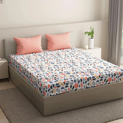 Wakefit Cotton King Fitted (Elastic) 160 TC Geometric Bedsheet(Pack of 1, Bekky)