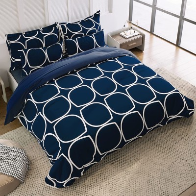 Decent Home 144 TC Cotton King Striped Fitted (Elastic) Bedsheet(Pack of 1, Blue)