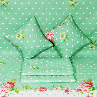 Moonroof Cotton Double Flat 300 TC Printed Bedsheet(Pack of 1, Green Dot (1 Flat Bedsheet + 2 Pillow Cover + 2 Cushion Covers with Filler))