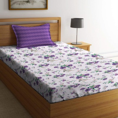 TRIDENT 144 TC Cotton Single Geometric Flat Bedsheet(Pack of 1, Sunset Purple)