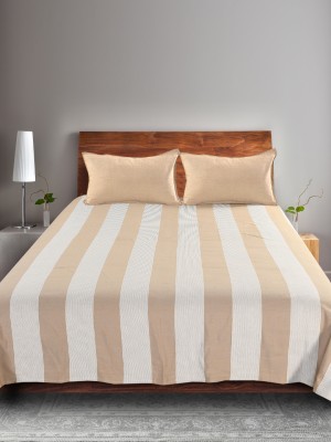 Saral Home 350 TC Cotton Double Striped Flat Bedsheet(Pack of 1, Beige)