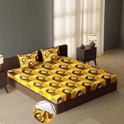 CARLTON LONDON Cotton Queen Fitted (Elastic) 144 TC Geometric Bedsheet(Pack of 1, Multicolor25)