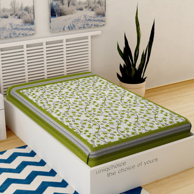 Unique Choice 220 TC Cotton Single Self Design Flat Bedsheet(Pack of 1, Green)