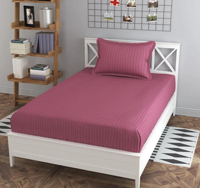 Mahadev Trading Microfiber Single Flat 180 TC Striped Bedsheet(Pack of 1, Light Wine)