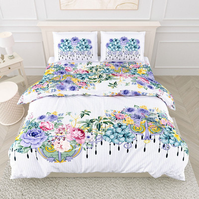RJ Cotton King Flat 210 TC Printed Bedsheet(Pack of 1, Blue, Ornge)