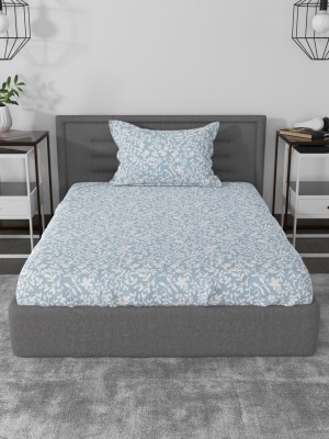 ROSARA HOME 144 TC Cotton Single Floral Flat Bedsheet(Pack of 1, Light Blue)