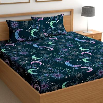 CG Homes Cotton Double Flat 180 TC Printed Bedsheet(Pack of 1, Blue Moon)
