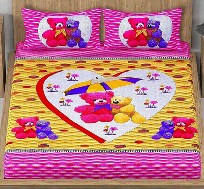 Homeline 104 TC Cotton Double Jaipuri Prints Flat Bedsheet(Pack of 1, Pink)
