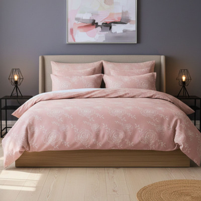 SOFTWEAVE Cotton King Flat 300 TC Floral Bedsheet(Pack of 1, Rose Pink)