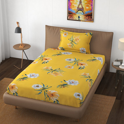 HIDECOR 250 TC Polycotton Single Printed Flat Bedsheet(Pack of 1, Yellow)