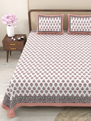 CLOTHOLOGY Cotton King Flat 240 TC Jaipuri Prints Bedsheet(Pack of 1, Cream, Brown, White)