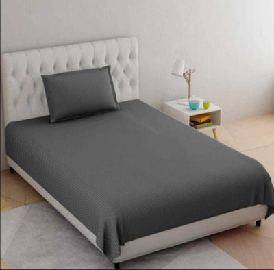 DNK TREND 210 TC Satin Single Striped Flat Bedsheet(Pack of 1, Grey)
