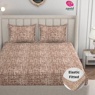 Apala 280 TC Microfiber King Self Design Fitted (Elastic) Bedsheet(Pack of 1, Cream)