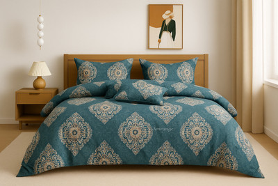 Amrange Cotton King Flat 220 TC Abstract Bedsheet(Pack of 1, Sky-Blue)