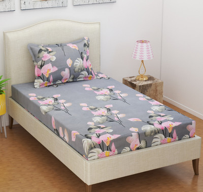 VAS COLLECTIONS 160 TC Microfiber Single Abstract Flat Bedsheet(Pack of 1, Blue)