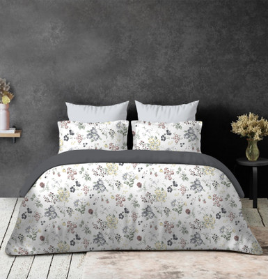 Blossoms Cotton Queen Flat 144 TC Printed Bedsheet(Pack of 1, Grey)