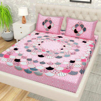 Flipkart SmartBuy Cotton Double Flat 104 TC Jaipuri Prints Bedsheet(Pack of 1, Pink)