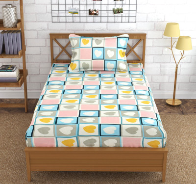 Hetvik home decor 210 TC Cotton Single Printed Fitted (Elastic) Bedsheet(Pack of 1, Multicolor)