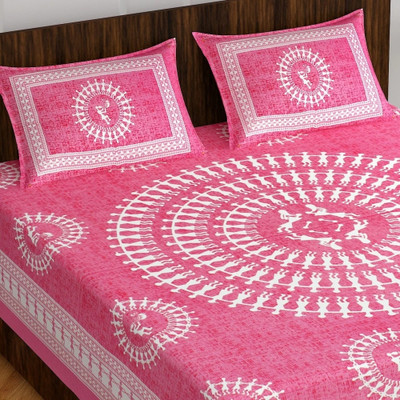 KUVAS 144 TC Cotton Double Jaipuri Prints Flat Bedsheet(Pack of 1, Red)