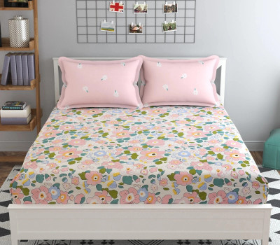 Cozyhaven Microfiber King Flat 230 TC Floral Bedsheet(Pack of 1, Pink6)