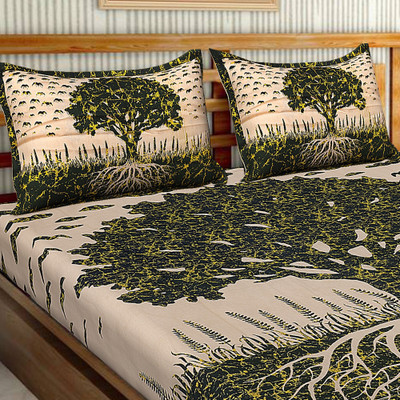 Bombay Spreads Cotton Double Flat 120 TC Self Design Bedsheet(Pack of 1, Green)