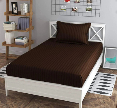 HOMYBEES Cotton Single Flat 210 TC Striped Bedsheet(Pack of 1, Brown)
