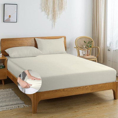 HIDECOR 280 TC Microfiber King Solid Fitted (Elastic) Bedsheet(Pack of 1, Cream)