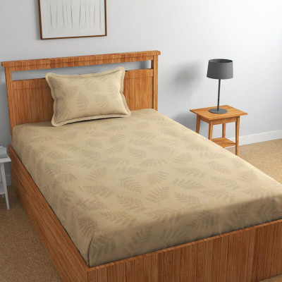 Yamoria 190 TC Cotton Single Printed Flat Bedsheet(Pack of 1, Cream)