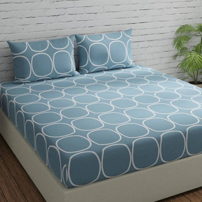 TYLORSTYLE 180 TC Cotton Queen Printed Flat Bedsheet(Pack of 1, Blue)