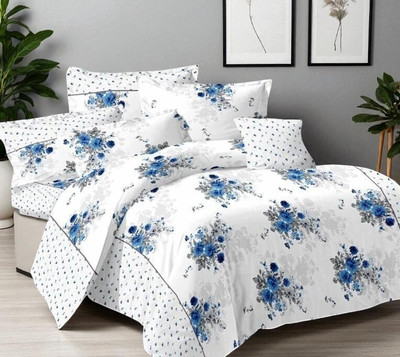 G Craft Cotton Double Flat 210 TC Printed Bedsheet(Pack of 1, White)