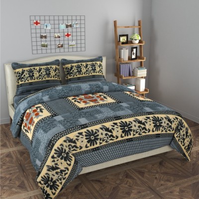 kartik creation 190 TC Woolen Double Floral Flat Bedsheet(Pack of 1, Grey)