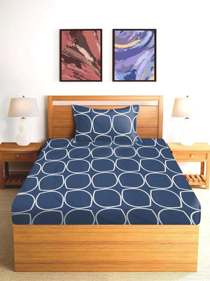 Domesfab 220 TC Polyester Double Floral Flat Bedsheet(Pack of 1, Blue)