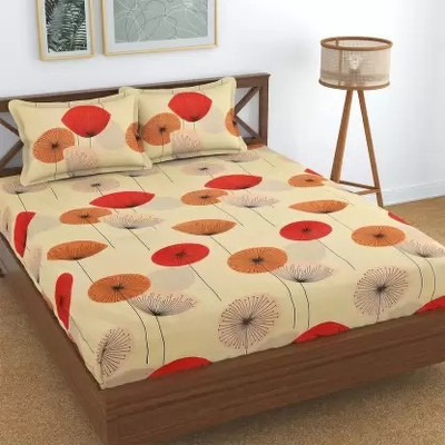Bubby-L-Areana 160 TC Polycotton Double 3D Printed Flat Bedsheet(Pack of 1, Cream)