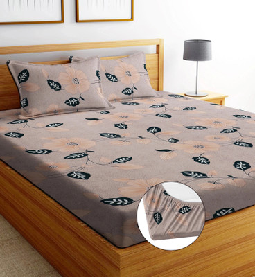 ANIKET 160 TC Cotton Double Printed Fitted (Elastic) Bedsheet(Pack of 1, Multicolor)
