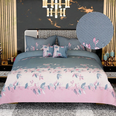 BLUEDOT Cotton Double Flat 200 TC Floral Bedsheet(Pack of 1, Grey, Pink)