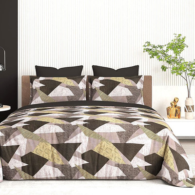 RICHKRAFT Microfiber King Flat 186 TC Geometric Bedsheet(Pack of 1, Brown)