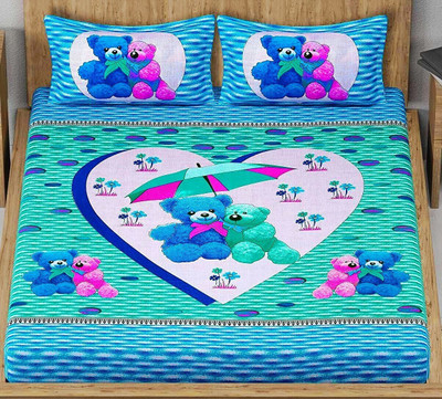 Homeline 104 TC Cotton Double Jaipuri Prints Flat Bedsheet(Pack of 1, Blue)
